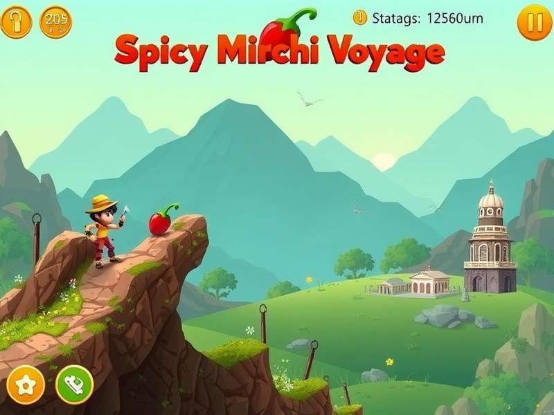 Spicy Mirchi Voyage gameplay screenshot showing character in Indian landscape